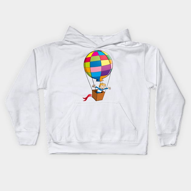 The boy in the hot air balloon. Vector Illustration Kids Hoodie by Stefs-Red-Shop